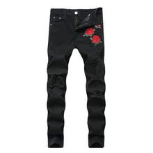 Front view of Valroze™ Embroidered Distressed Denim Jeans in black