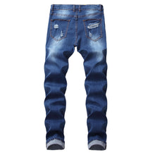 Back view of Valroze™ Embroidered Distressed Denim Jeans in dark blue