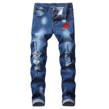 Front view of Valroze™ Embroidered Distressed Denim Jeans in dark blue