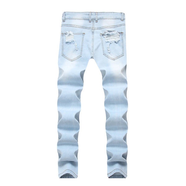 Back view of Valroze™ Embroidered Distressed Denim Jeans in light blue