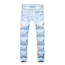 Back view of Valroze™ Embroidered Distressed Denim Jeans in light blue