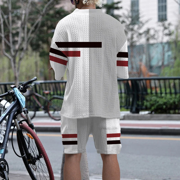 Back view of Valverro StriLux Set in an urban setting, showing rear stripe detail and shorts’ back pockets.