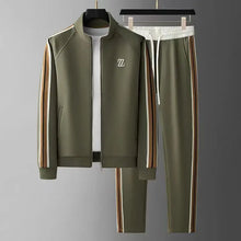 Front hanger display of Varnox LuxeTrak army green jacket and pants.