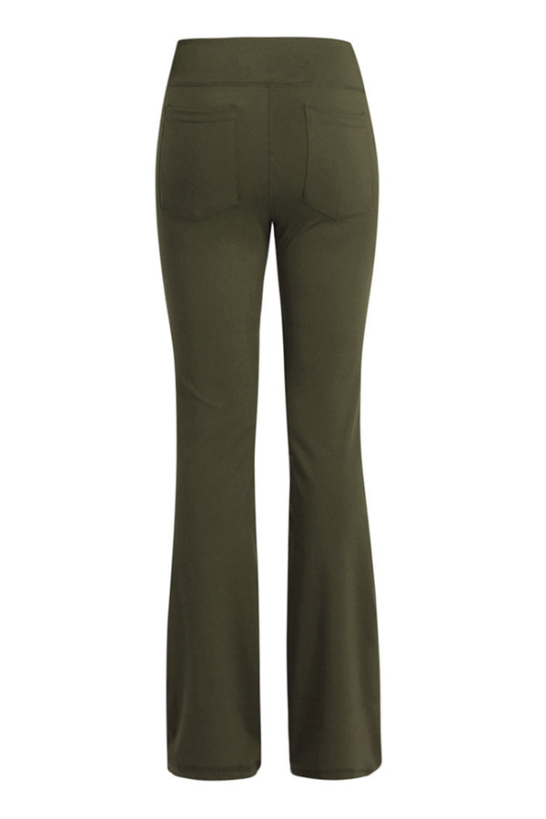back view of velapocket flare pants army green