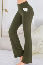 side view phone in pocket in velapocket flare pants army green