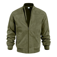Velaroux Retro Suede Stand Collar Jacket in Army Green, front view