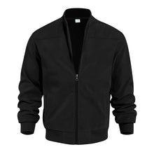 Velaroux Retro Suede Stand Collar Jacket in Black, front view