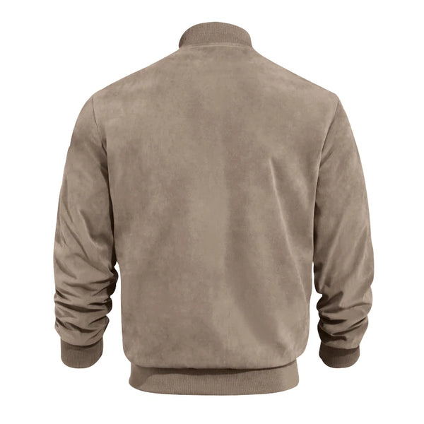 Velaroux Retro Suede Stand Collar Jacket in Brown, back view