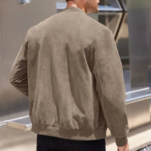 Velaroux Retro Suede Stand Collar Jacket in Brown, back view