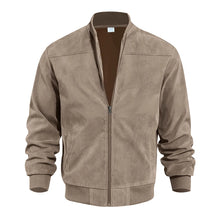 Velaroux Retro Suede Stand Collar Jacket in Brown, front view