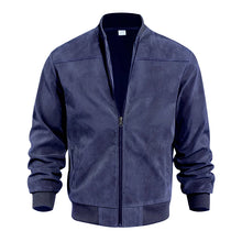 Velaroux Retro Suede Stand Collar Jacket in Navy, front view