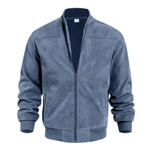 Velaroux Retro Suede Stand Collar Jacket in Sea Blue, front view
