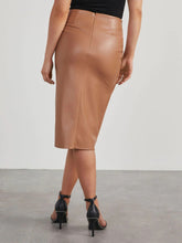 Velvanyx Twist Skirt back view with exposed zip in tan