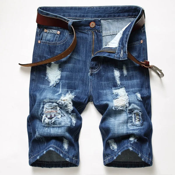 VeranoBlu Threads men’s slim fit washed vintage petite stretch jean shorts in medium blue front view.