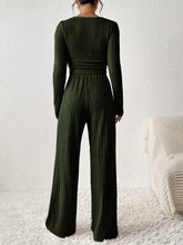 Verdelle Scoop Wide Leg Lounge Duo in army green back view