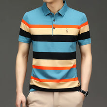 VertoStride Men’s Color Block Stripe Embroidered Polo Blue Front View.