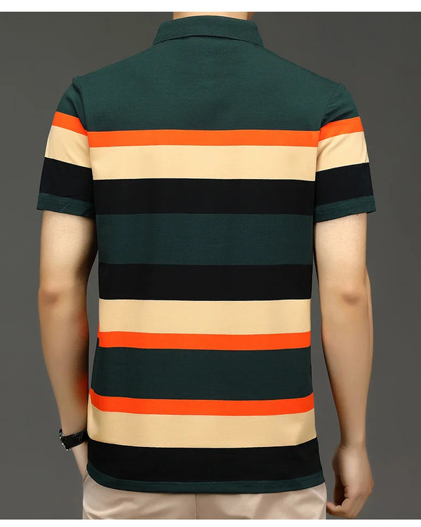 VertoStride Men’s Color Block Stripe Embroidered Polo Green Back View.
