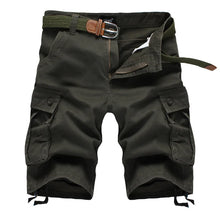 Men's Bermuda cargo shorts in dark green front view.