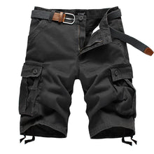 Men's Bermuda cargo shorts in dark grey front view.