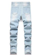Back view of Veydrik Starwave men’s jeans showcasing monkey wash moustache effect on a white background