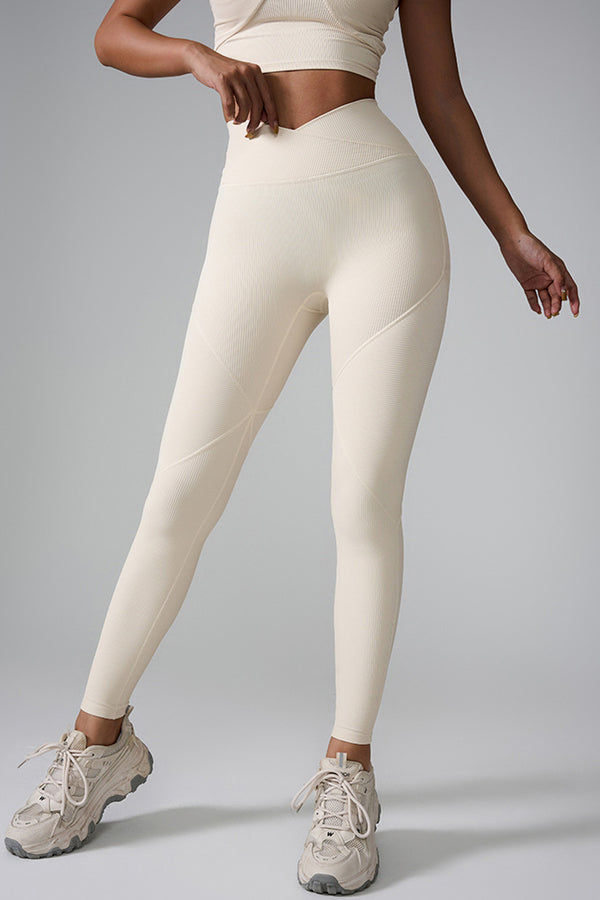 front view dynamic stretching in vshapeflex active leggings ivory