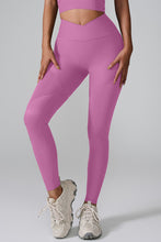 front view dynamic stretching in vshapeflex active leggings pink purple