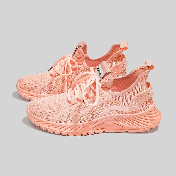 Watermelon Pink Mesh Lace-Up Platform Athletic Shoes side view