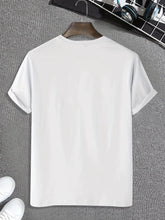 Back view of men’s white Cosmic Voyager astronaut graphic tee styled on hanger with white sneakers