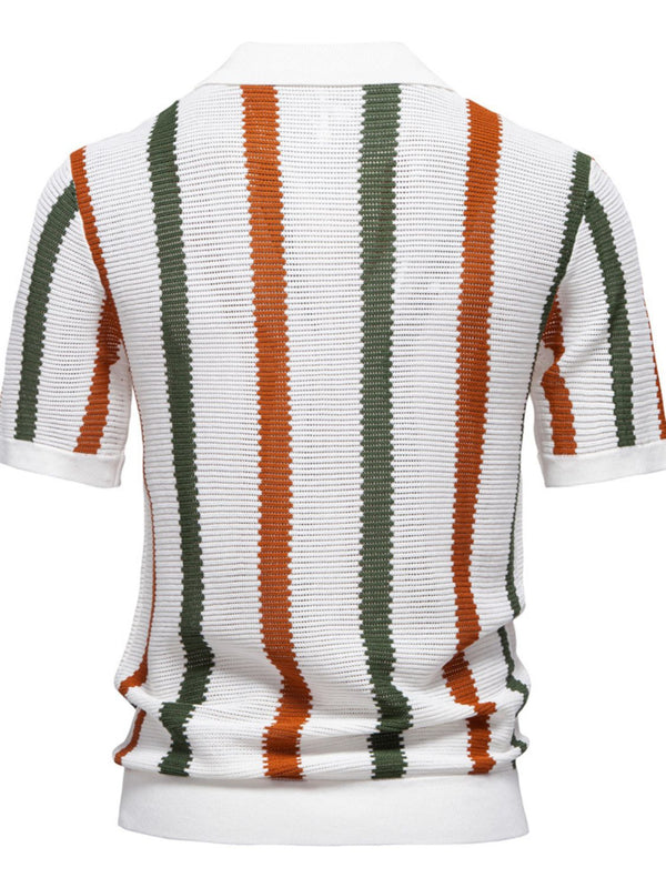 Back view of SunStride Vitality Striped Knit Polo showing smooth knit back and tailored fit.
