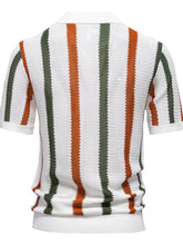 Back view of SunStride Vitality Striped Knit Polo showing smooth knit back and tailored fit.