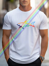 Model front view in white SharkWave Spectrum tee.