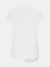 A close up back photo of the White Ruched Wavy Pattern Round Neck Short Sleeve T-Shirt.