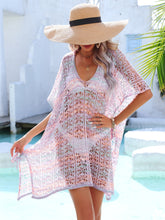 White Azalyra openwork V-neck cover-up front view poolside styled with straw hat 