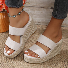 Model wearing Open Toe Platform Wedge Sandals in white