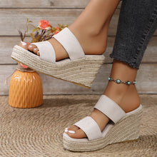 Model wearing Open Toe Platform Wedge Sandals in white
