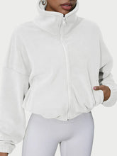 white turtleneck zip up jacket front view