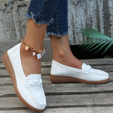 White Weave Wedge Heeled Loafers side profile