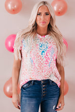 Front view of Wild Fusion Leopard V-Neck Tee in multicolor print
