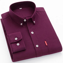 Folded front view of men’s wine red Business MVP Elite long sleeve button-down shirt showcasing collar, placket, and sleeve cuff