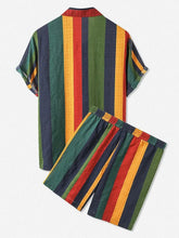 Back flat lay of Xyleron Earthtone Shorts Set highlighting shirt back and shorts with pockets.