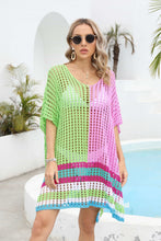 Yellow-green Valenyra openwork contrast cover-up front view poolside