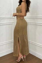  Back view of taupe Zalithé™ Sweater Dress with open back detail and side slit visible.