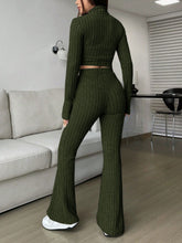 Zarisa Ribbed Zip Up Bootcut Duo army green back view