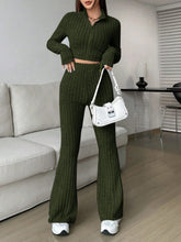 Zarisa Ribbed Zip Up Bootcut Duo army green front view