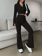 Zarisa Ribbed Zip Up Bootcut Duo black front view