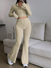 Zarisa Ribbed Zip Up Bootcut Duo khaki styled with sneakers and accessories